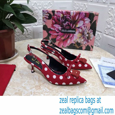 Dolce  &  Gabbana Heel 6.5cm Leather Dot Print Sicily Slingbacks Red 2021